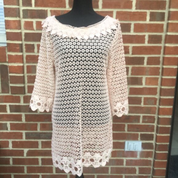 Simply Irresistible Crochet Tunic Dress Medium Peach Beach Cover Boho Ibiza Euro - Picture 1 of 7